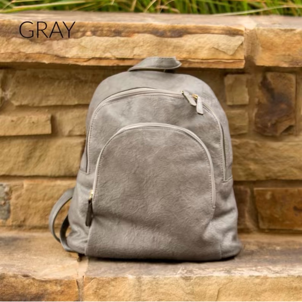 Gray Faux Leather Backpack
